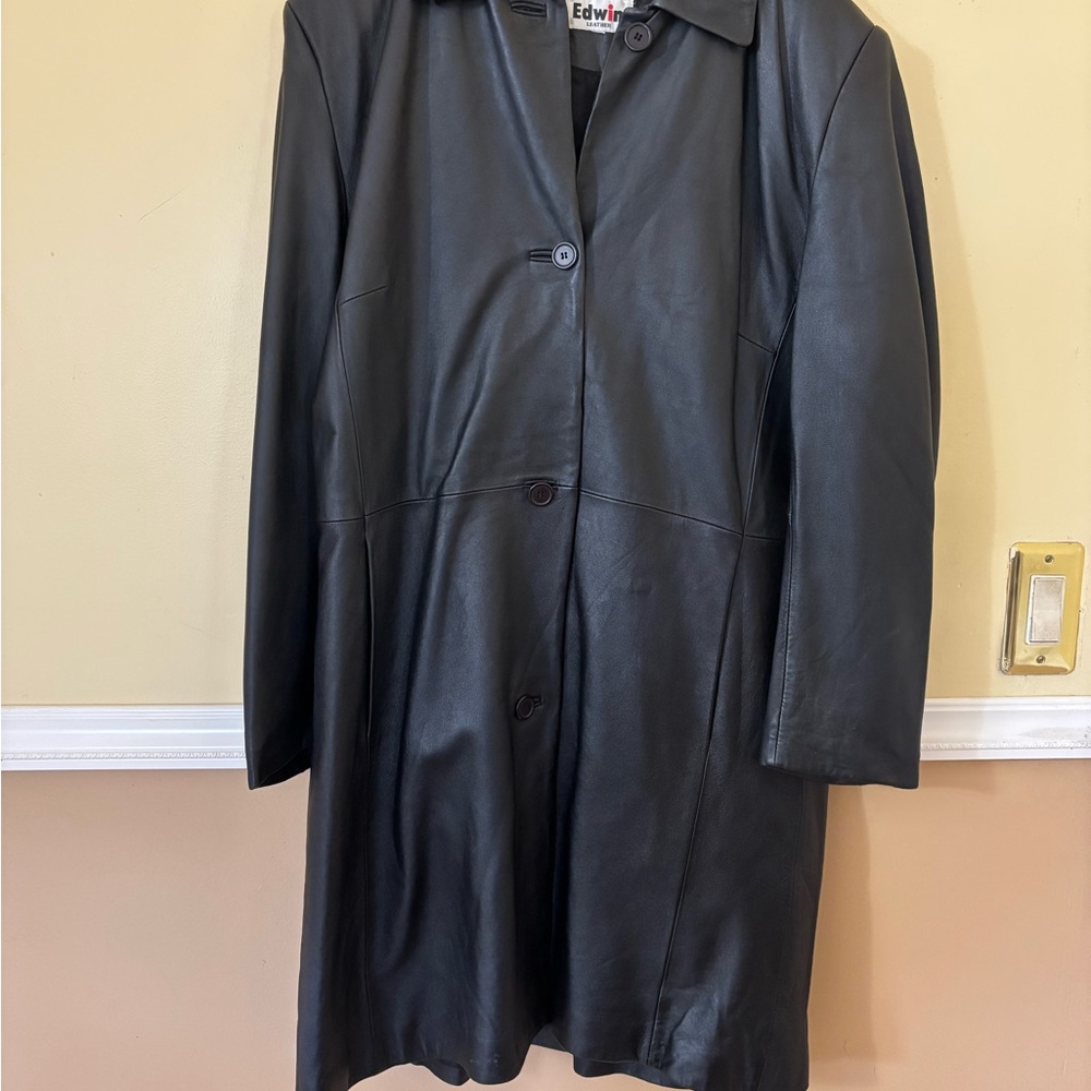 🆕 Edwin Black Leather Trench Coat🧥 - Picture 3 of 7